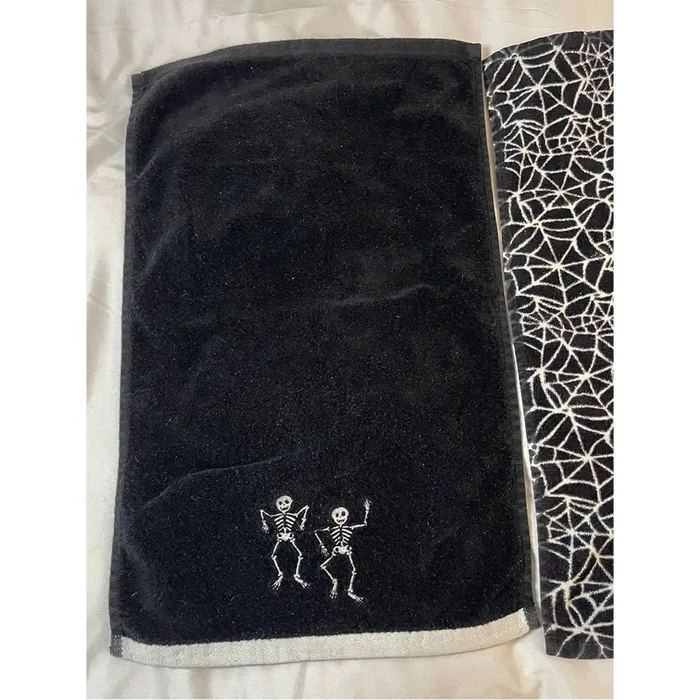 Halloween Skeleton & Spiderweb Dish Towel Set | Spooky Goth Kitchen Decor